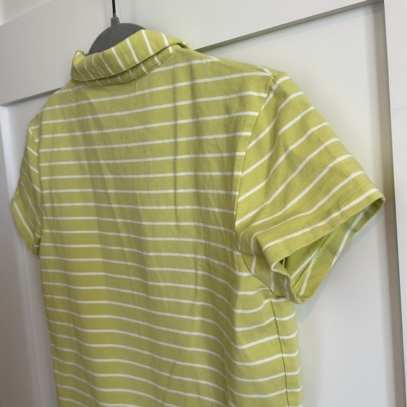 St. John's Bay Women's S Zip Neck Polo Tee Shirt Lime Green White Stripe Preppy - Picture 9 of 15